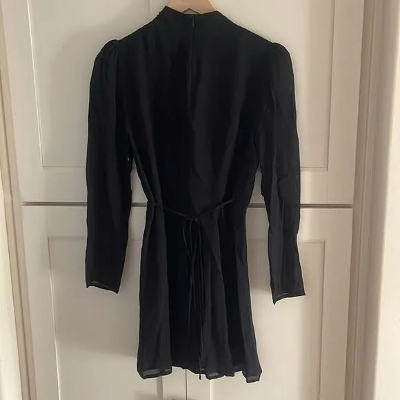 NEW Reformation Ottessa Wrap Dress Black sheer long sleeve mini dress M