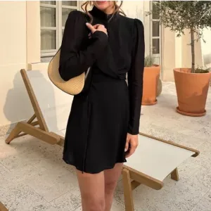 NEW Reformation Ottessa Wrap Dress Black sheer long sleeve mini dress M