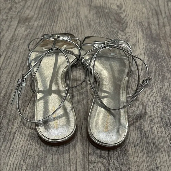 New Reformation silver Maya bow sandals