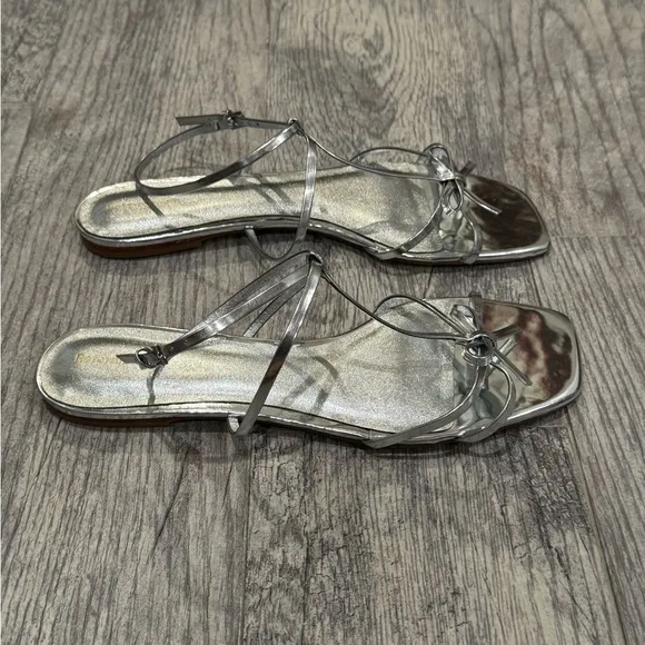 New Reformation silver Maya bow sandals