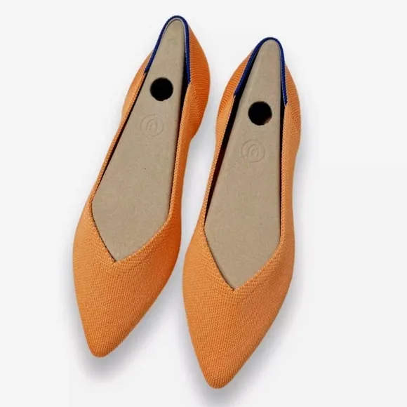 NEW Rothy's Women’s The Point Pointed Toe Flats Tangerine Orange Washable Fabric