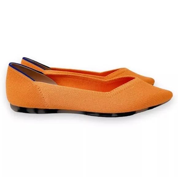 NEW Rothy's Women’s The Point Pointed Toe Flats Tangerine Orange Washable Fabric
