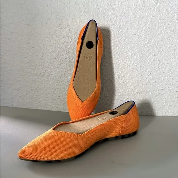 NEW Rothy's Women’s The Point Pointed Toe Flats Tangerine Orange Washable Fabric