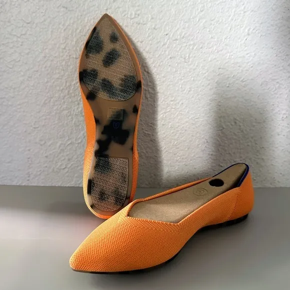 NEW Rothy's Women’s The Point Pointed Toe Flats Tangerine Orange Washable Fabric
