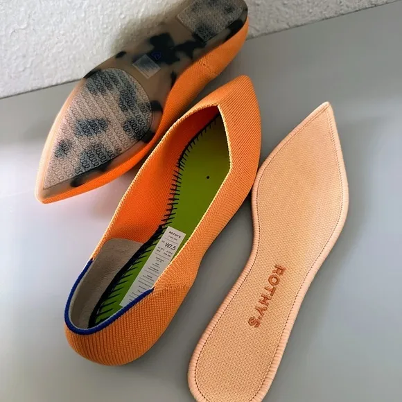 NEW Rothy's Women’s The Point Pointed Toe Flats Tangerine Orange Washable Fabric