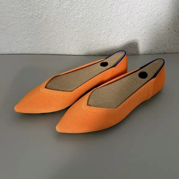 NEW Rothy's Women’s The Point Pointed Toe Flats Tangerine Orange Washable Fabric