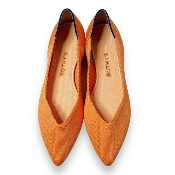NEW Rothy's Women’s The Point Pointed Toe Flats Tangerine Orange Washable Fabric