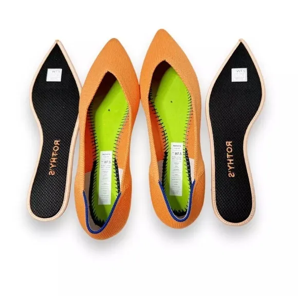 NEW Rothy's Women’s The Point Pointed Toe Flats Tangerine Orange Washable Fabric