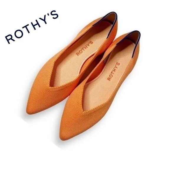 NEW Rothy's Women’s The Point Pointed Toe Flats Tangerine Orange Washable Fabric