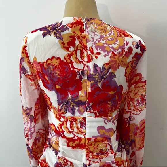 New Runaway The Label Acadia Dress Sz S / 4 Floral Ruched Long Sleeves Mini NWT
