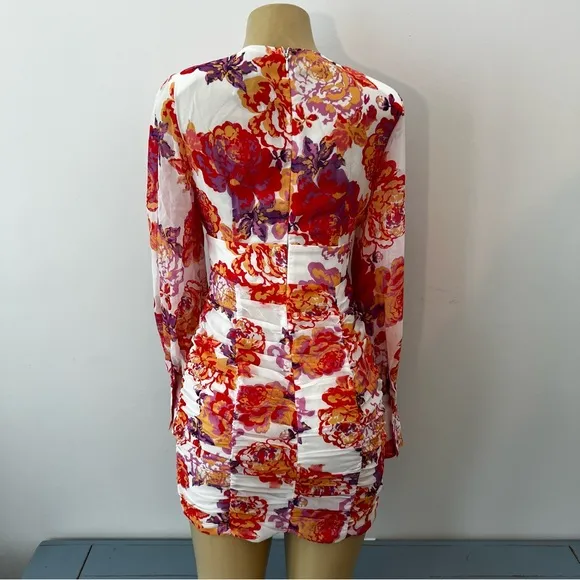 New Runaway The Label Acadia Dress Sz S / 4 Floral Ruched Long Sleeves Mini NWT