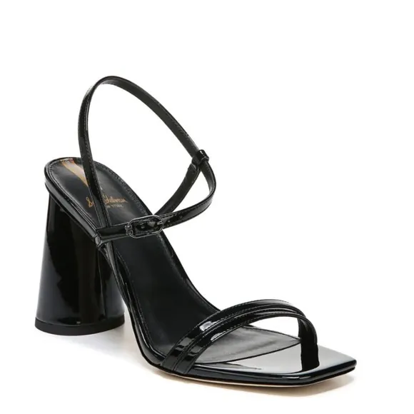 NEW SAM EDELMAN‎  Kit Black Patent Leather Block Heel Sandals Squared Open Toe