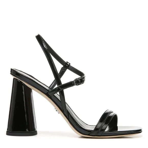 NEW SAM EDELMAN‎  Kit Black Patent Leather Block Heel Sandals Squared Open Toe