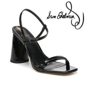 NEW SAM EDELMAN‎  Kit Black Patent Leather Block Heel Sandals Squared Open Toe