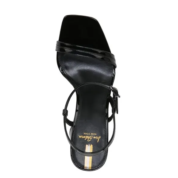 NEW SAM EDELMAN‎  Kit Black Patent Leather Block Heel Sandals Squared Open Toe