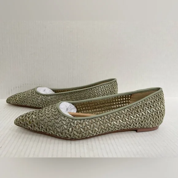 New Sam Edelman Wanda Sage Green Woven Raffia Pointed Toe flats. Women's Size 8