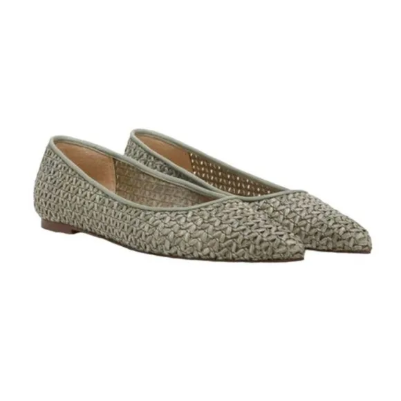 New Sam Edelman Wanda Sage Green Woven Raffia Pointed Toe flats. Women's Size 8