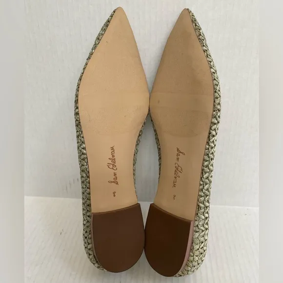 New Sam Edelman Wanda Sage Green Woven Raffia Pointed Toe flats. Women's Size 8