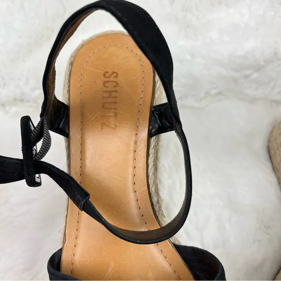 New Schutz Blisse Nubuck Sandal Espadrilles Platform Wedges Buckle Leather 9.5