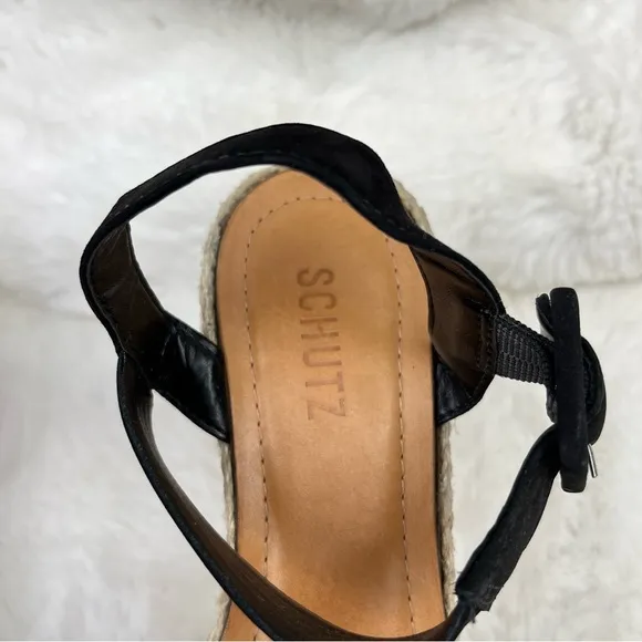 New Schutz Blisse Nubuck Sandal Espadrilles Platform Wedges Buckle Leather 9.5