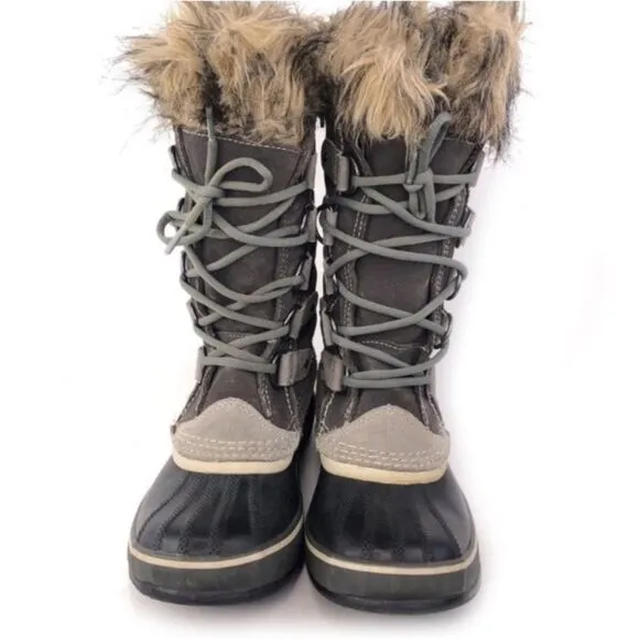 NEW Sorel Joan of Arctic Fur Lined Grey Brown Waterproof Winter Snow Boots 8