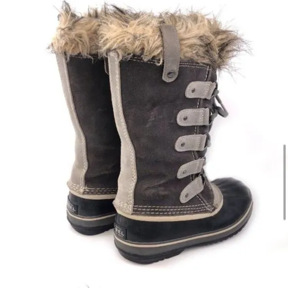 NEW Sorel Joan of Arctic Fur Lined Grey Brown Waterproof Winter Snow Boots 8