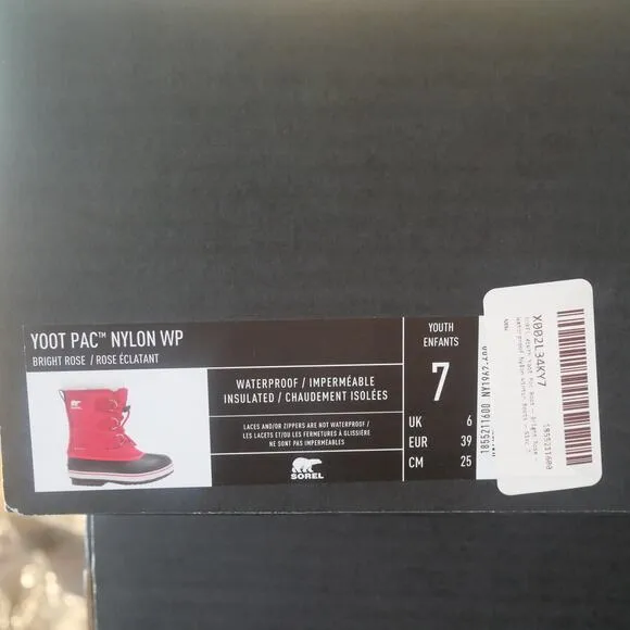 NEW Sorel YOUTH Yoot Pac TP Waterproof Boots Youth Girls Size 7 Rose Pink