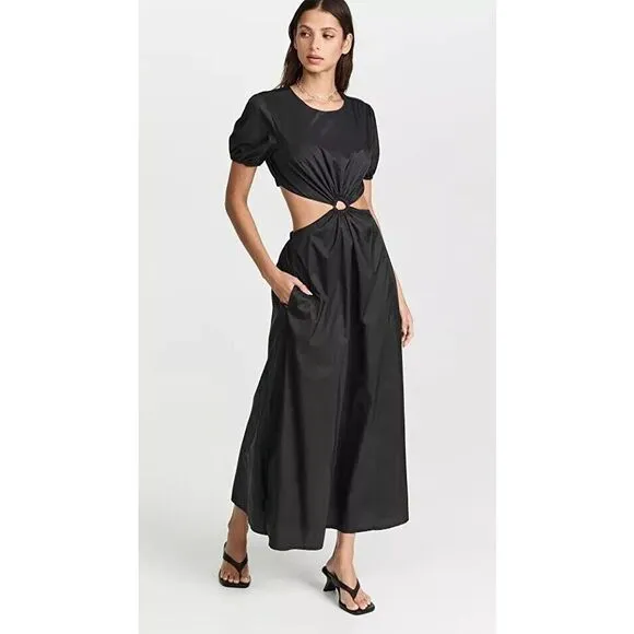 New Staud Calypso Black Cut Out Short Sleeve Maxi Dress Size Large