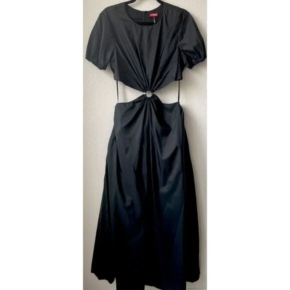 New Staud Calypso Black Cut Out Short Sleeve Maxi Dress Size Large