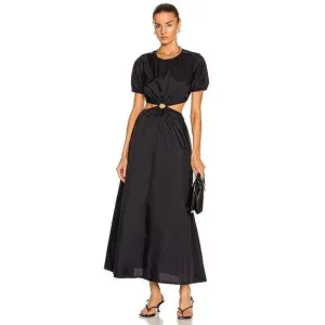 New Staud Calypso Black Cut Out Short Sleeve Maxi Dress Size Large