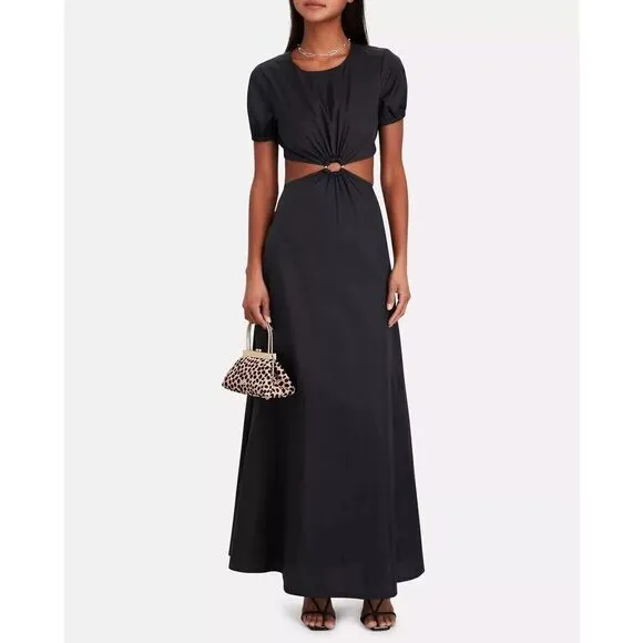 New Staud Calypso Black Cut Out Short Sleeve Maxi Dress Size Large