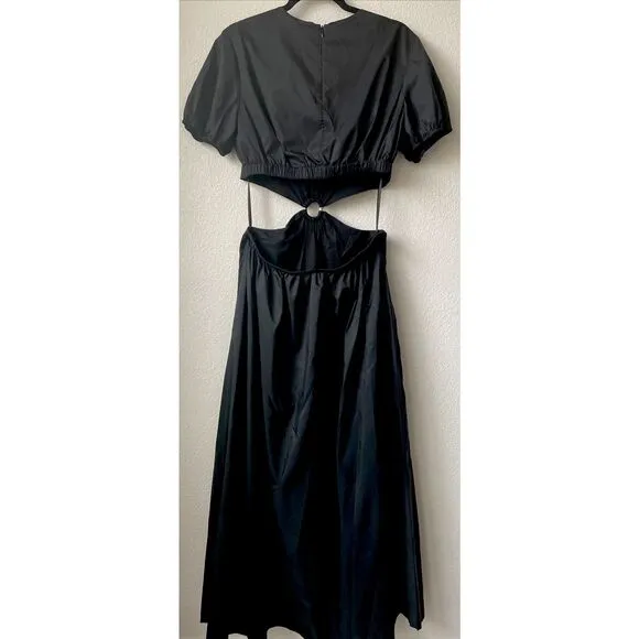 New Staud Calypso Black Cut Out Short Sleeve Maxi Dress Size Large