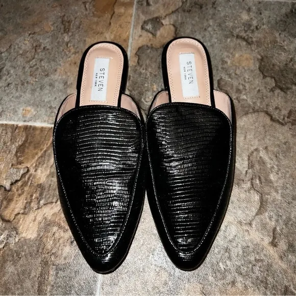 NEW Steven by Steve Madden Heidie Black Textured Slip On Pointed Toe Mule Flats