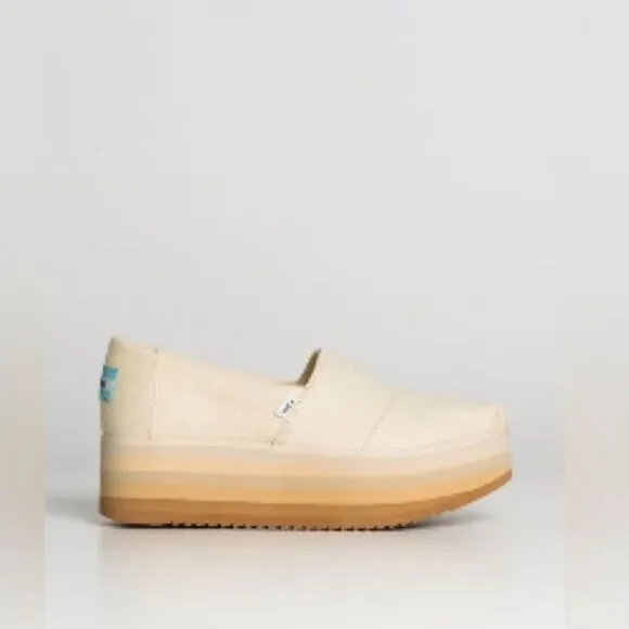 New Toms Alpargata platform espadrilles in natural canvas size 6.5 NWT