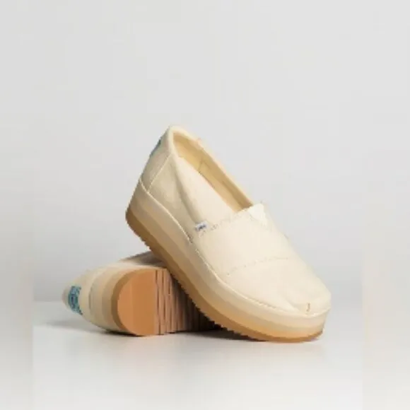 New Toms Alpargata platform espadrilles in natural canvas size 6.5 NWT