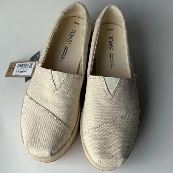New Toms Alpargata platform espadrilles in natural canvas size 6.5 NWT