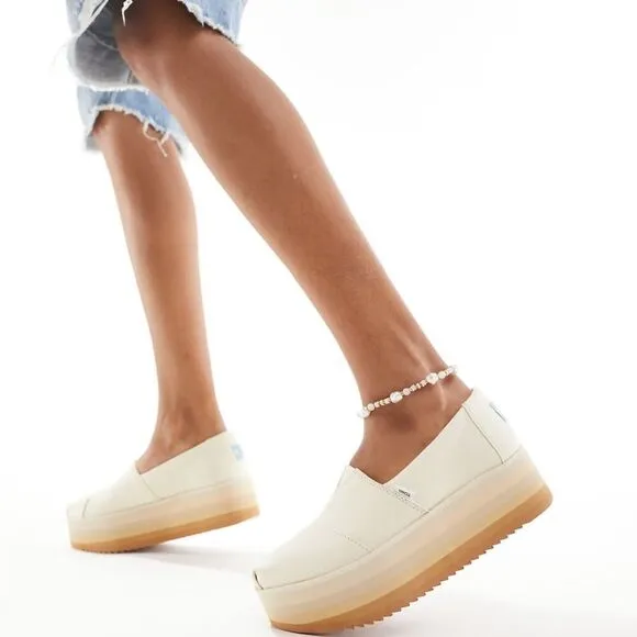 New Toms Alpargata platform espadrilles in natural canvas size 6.5 NWT