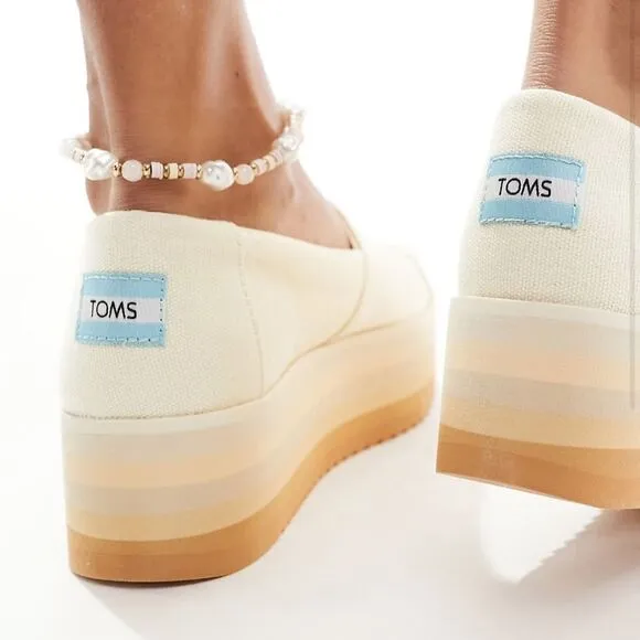 New Toms Alpargata platform espadrilles in natural canvas size 6.5 NWT
