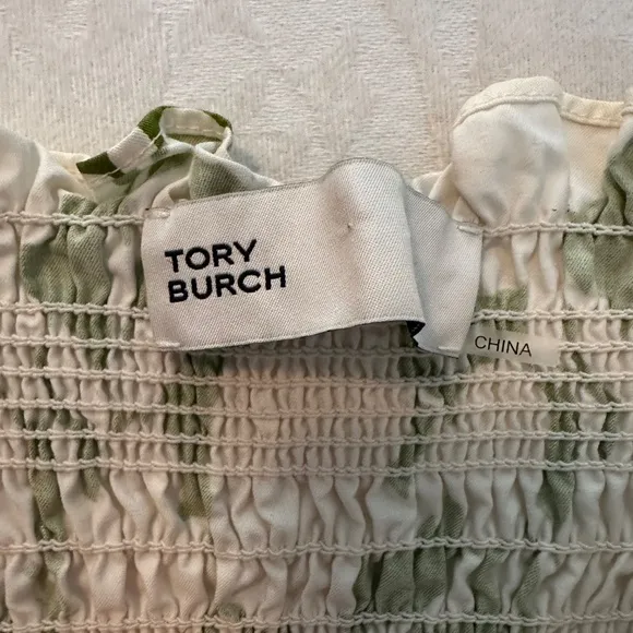 NEW Tory Burch Smocked Floral Cotton Poplin Mini Dress - Size Small
