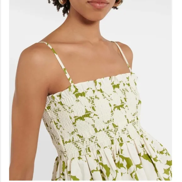 NEW Tory Burch Smocked Floral Cotton Poplin Mini Dress - Size Small