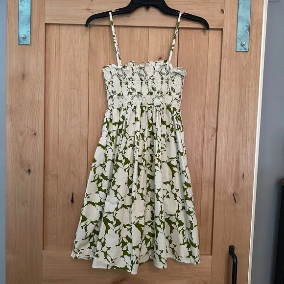 NEW Tory Burch Smocked Floral Cotton Poplin Mini Dress - Size Small