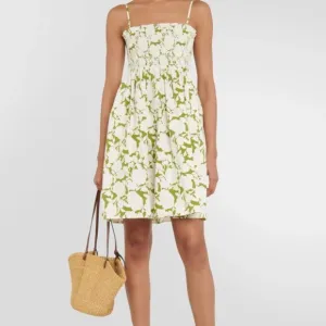 NEW Tory Burch Smocked Floral Cotton Poplin Mini Dress - Size Small