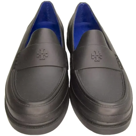 NEW TORY BURCH Womens Classic Rain Loafers Low-Heel Rubber Slip-On Black Size 8