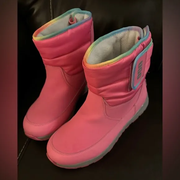 New Ugg Toty Weather Rainbow Boots Size Big kids 6 Pink Winter Waterproof