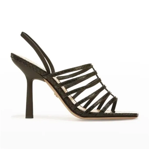 New ▶️ Veronica Beard ◀️ Aldridge Black Leather Snake Skin Caged Slingback Heels