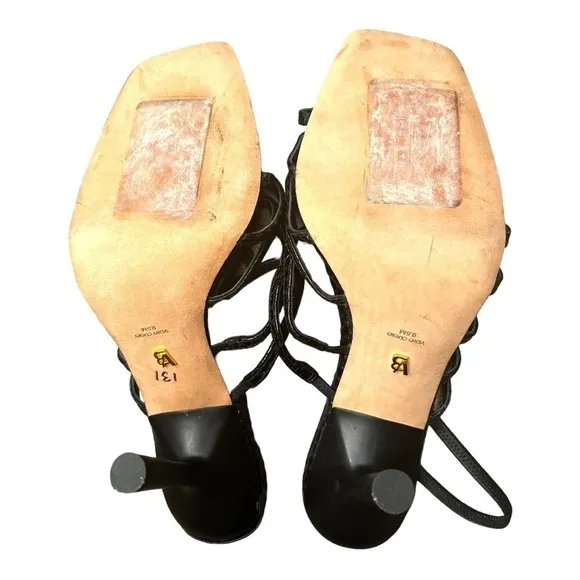 New ▶️ Veronica Beard ◀️ Aldridge Black Leather Snake Skin Caged Slingback Heels