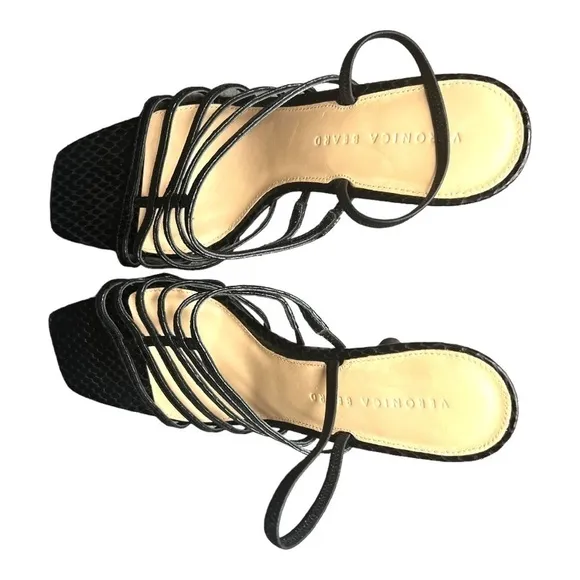 New ▶️ Veronica Beard ◀️ Aldridge Black Leather Snake Skin Caged Slingback Heels