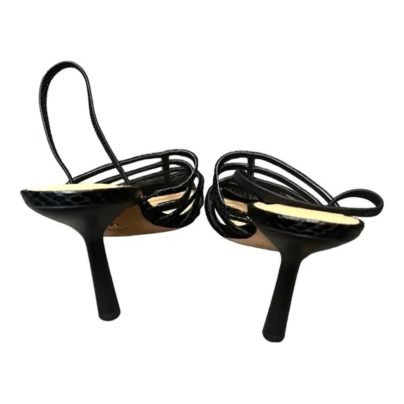 New ▶️ Veronica Beard ◀️ Aldridge Black Leather Snake Skin Caged Slingback Heels