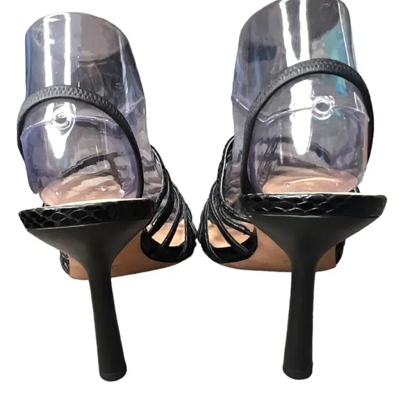 New ▶️ Veronica Beard ◀️ Aldridge Black Leather Snake Skin Caged Slingback Heels
