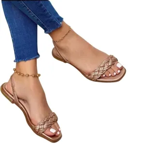 New! VG Shoes Colombian Faux Leather Braided Square Toe Flat Colombianas Sandals